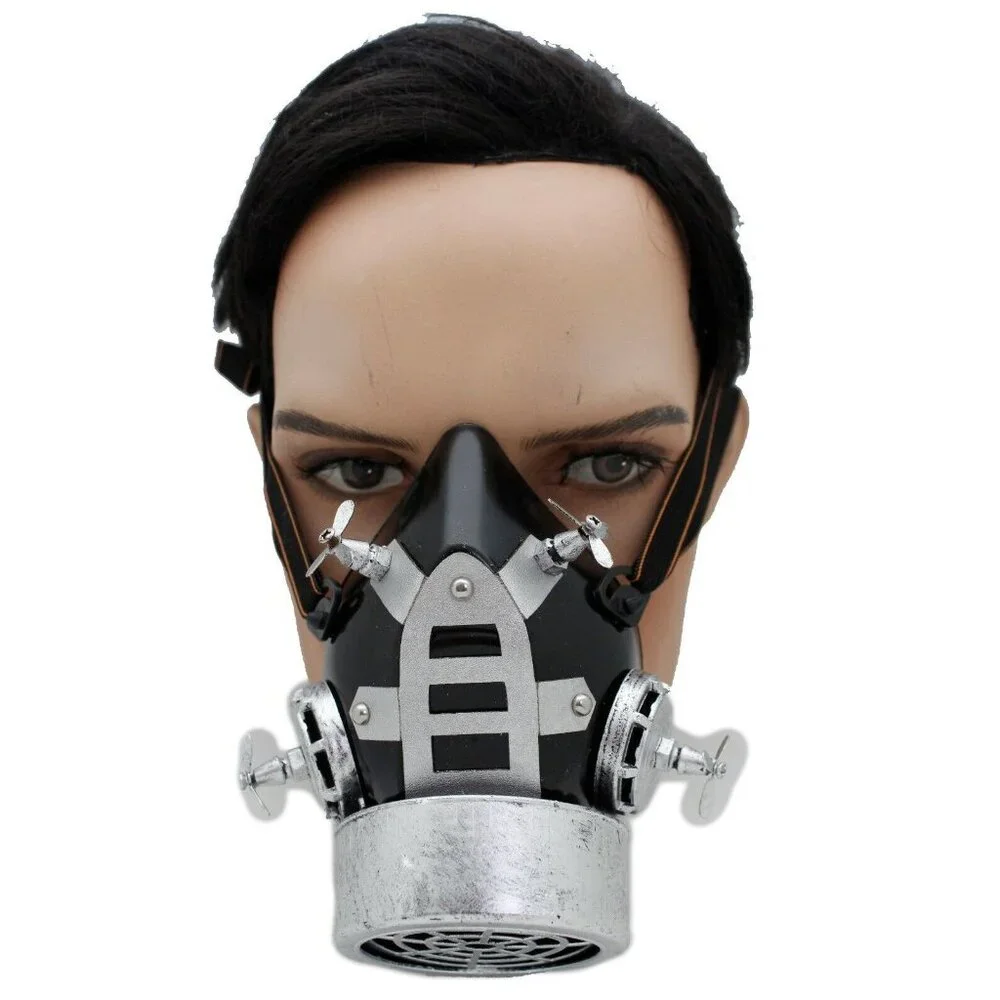 Men Women Face Black Silver Halloween Costume Gas Mask Steampunk Nuke One Size